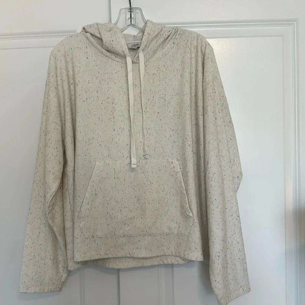 J. Crew Factory Cream Speckled Hooded Sweatshirt